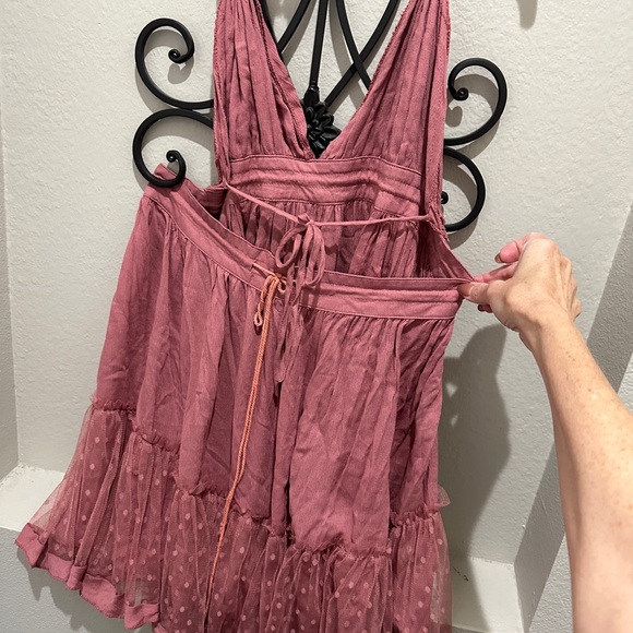 R.Vivimos Womens Summer Halter Deep V Neck Sexy Mini Dress Rose/Pink - Picture 7 of 8